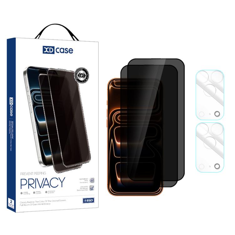 For iPhone 17 Pro XDcase 2 Pairs Anti-Peep Tempered Glass Screen Protector + Transparent Lens Protector