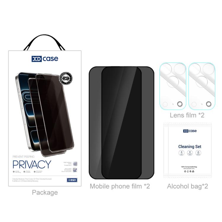 For iPhone 17 XDcase 2 Pairs Anti-Peep Tempered Glass Screen Protector + Transparent Lens Protector