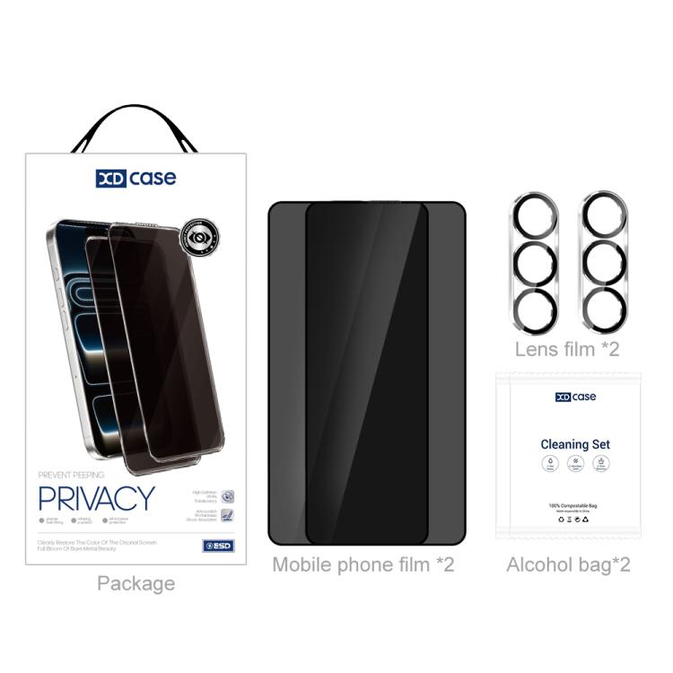 For Galaxy S26+ 5G XDcase 2 Pairs Anti-Peep Tempered Glass Screen Protector + Silkscreen Lens Protector