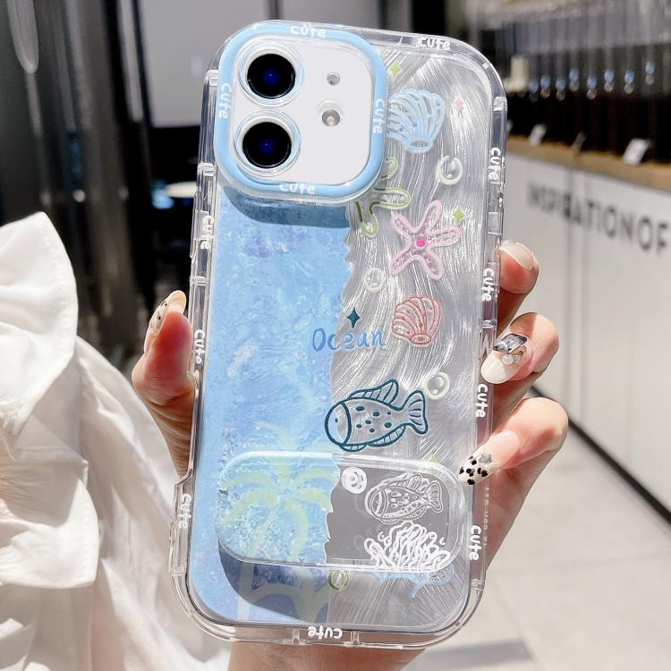 For iPhone 12 IMD Ocean World Puffy Frosted PC Phone Case with Holder
