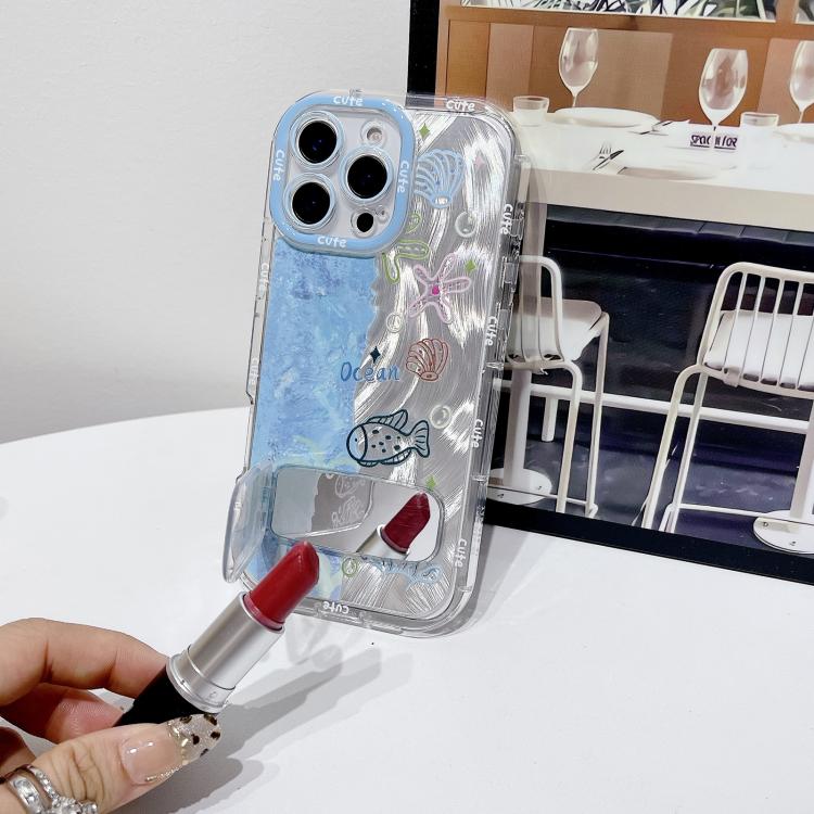 For iPhone 15 Pro Max IMD Ocean World Puffy Frosted PC Phone Case with Holder