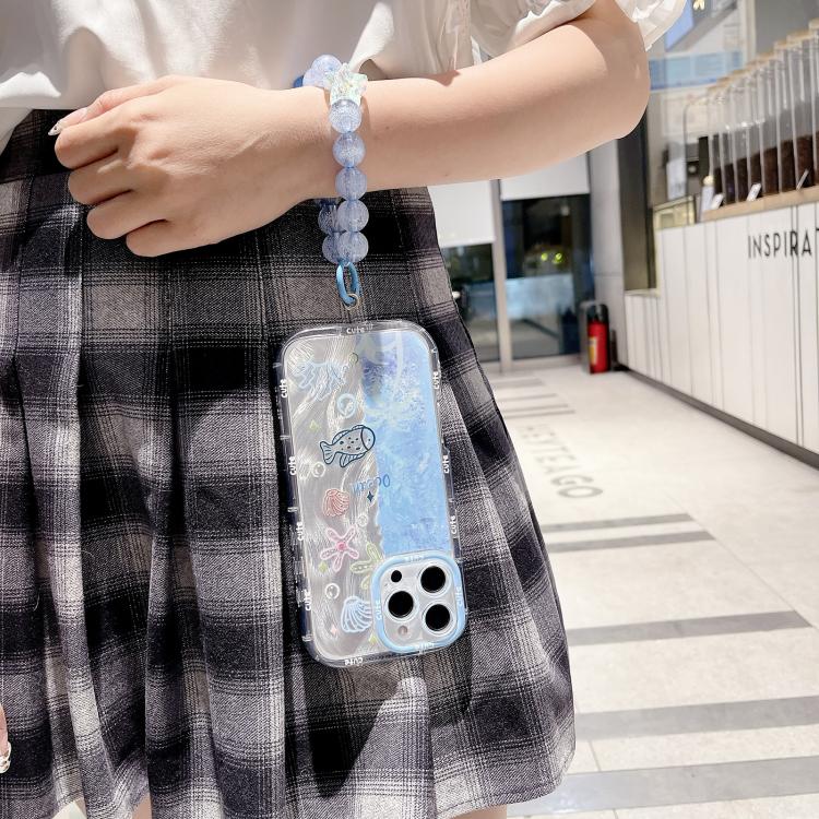For iPhone 13 IMD Ocean World Puffy Frosted PC Phone Case with Bracelet Chain