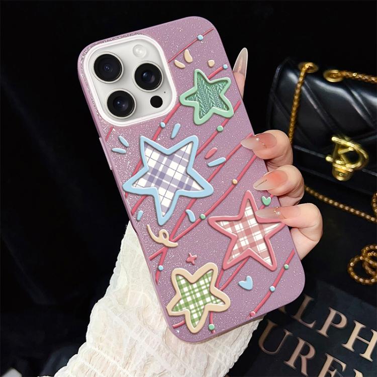 For iPhone 15 Pro Max Stars Pattern IMD Glitter PC Hybrid TPU Phone Case
