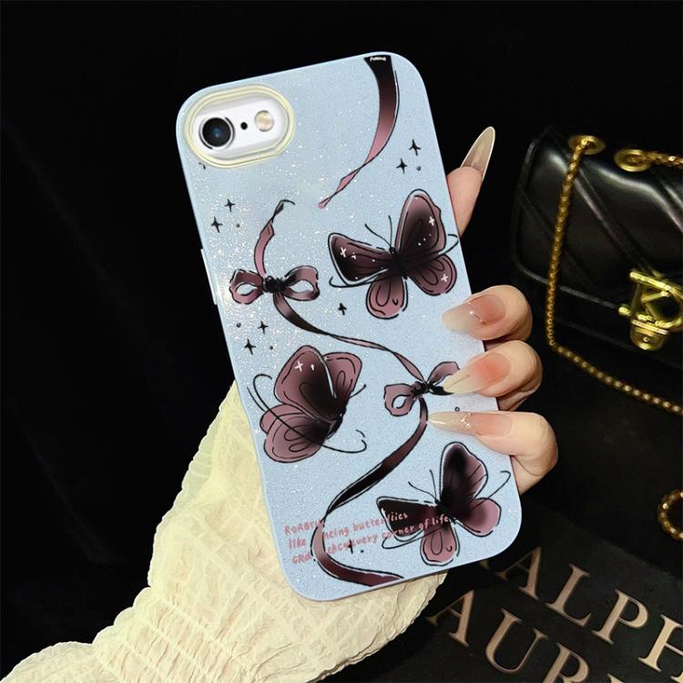 For iPhone 6 Plus / 6s Plus Swirling Butterflies Pattern IMD Glitter PC Hybrid TPU Phone Case