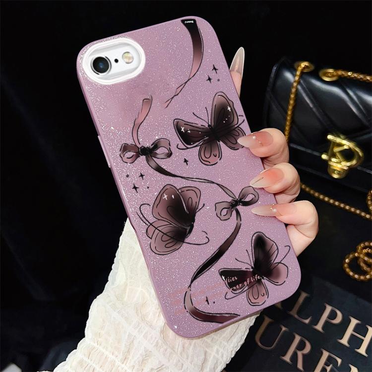 For iPhone 6 Plus / 6s Plus Swirling Butterflies Pattern IMD Glitter PC Hybrid TPU Phone Case