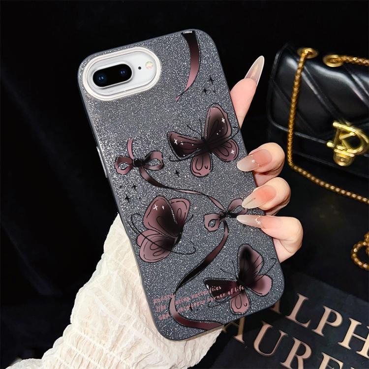 For iPhone 8 Plus / 7 Plus Swirling Butterflies Pattern IMD Glitter PC Hybrid TPU Phone Case