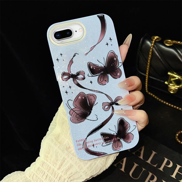 For iPhone 8 Plus / 7 Plus Swirling Butterflies Pattern IMD Glitter PC Hybrid TPU Phone Case