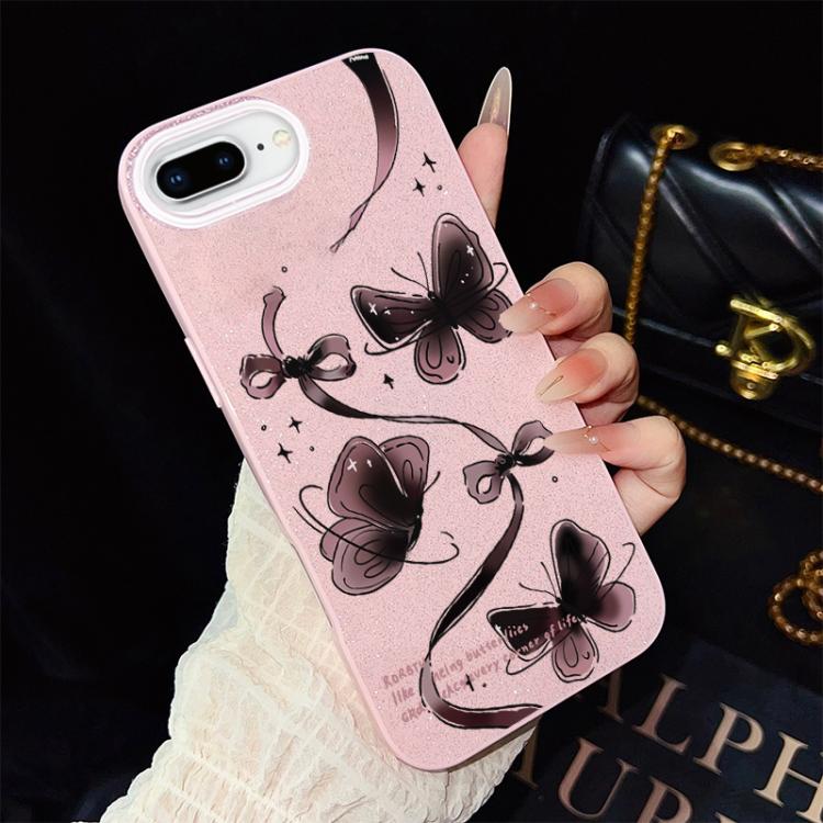 For iPhone 8 Plus / 7 Plus Swirling Butterflies Pattern IMD Glitter PC Hybrid TPU Phone Case