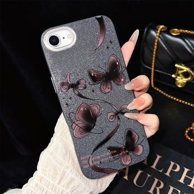 For iPhone SE 2022 / SE 2020 Swirling Butterflies Pattern IMD Glitter PC Hybrid TPU Phone Case
