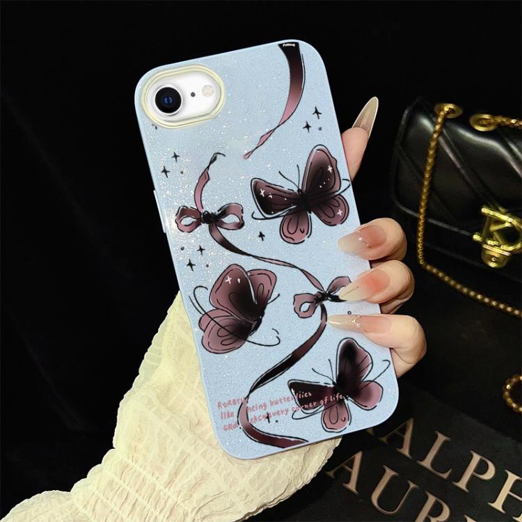 For iPhone SE 2022 / SE 2020 Swirling Butterflies Pattern IMD Glitter PC Hybrid TPU Phone Case