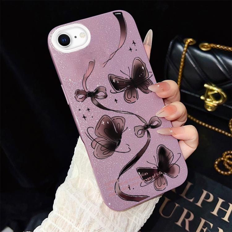 For iPhone SE 2022 / SE 2020 Swirling Butterflies Pattern IMD Glitter PC Hybrid TPU Phone Case