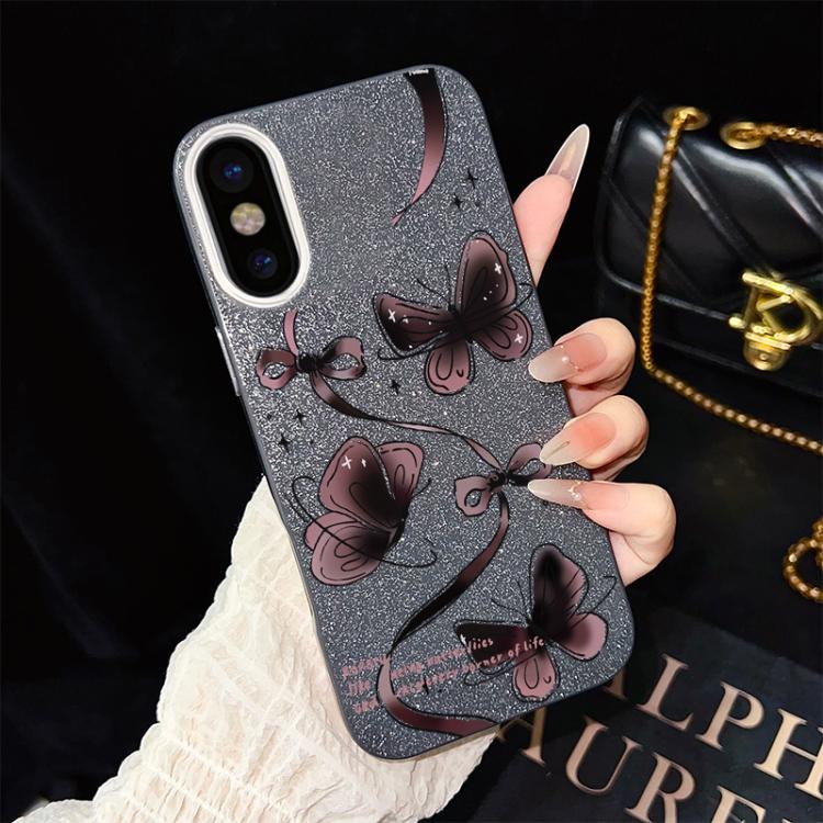 For iPhone XS / X Swirling Butterflies Pattern IMD Glitter PC Hybrid TPU Phone Case