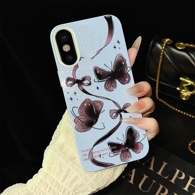 For iPhone XS / X Swirling Butterflies Pattern IMD Glitter PC Hybrid TPU Phone Case