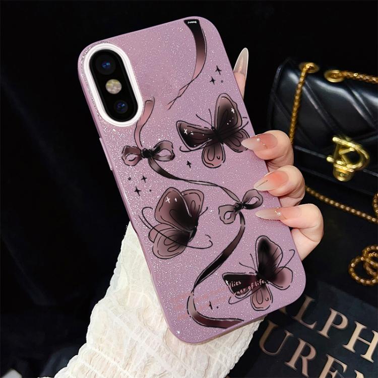 For iPhone XS / X Swirling Butterflies Pattern IMD Glitter PC Hybrid TPU Phone Case