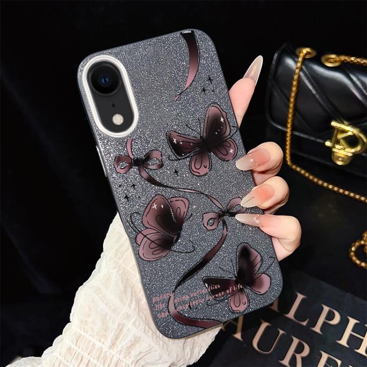 For iPhone XR Swirling Butterflies Pattern IMD Glitter PC Hybrid TPU Phone Case