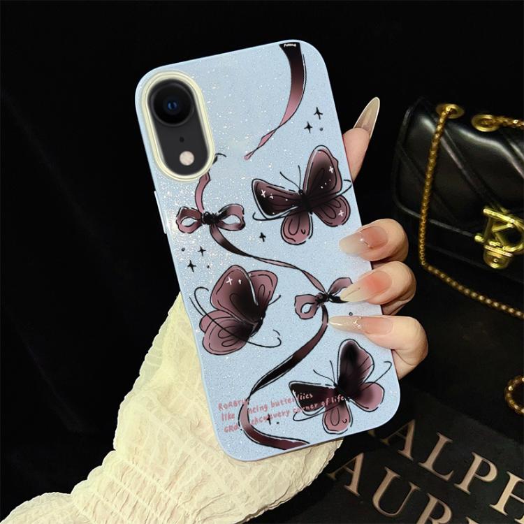 For iPhone XR Swirling Butterflies Pattern IMD Glitter PC Hybrid TPU Phone Case