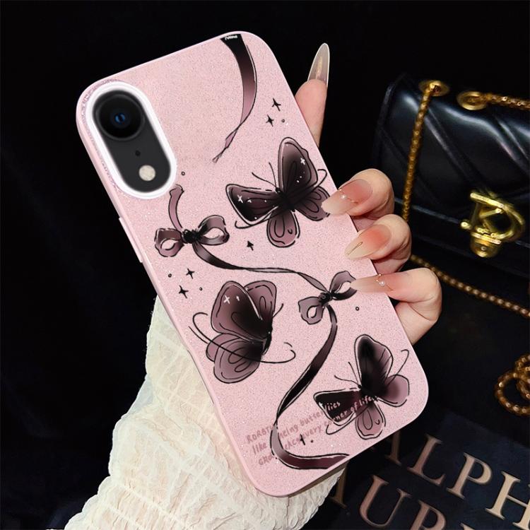 For iPhone XR Swirling Butterflies Pattern IMD Glitter PC Hybrid TPU Phone Case