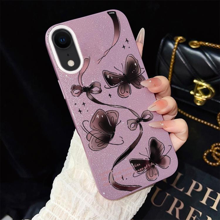 For iPhone XR Swirling Butterflies Pattern IMD Glitter PC Hybrid TPU Phone Case