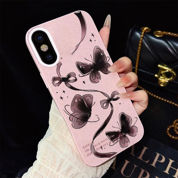 For iPhone XS Max Swirling Butterflies Pattern IMD Glitter PC Hybrid TPU Phone Case