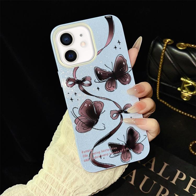 For iPhone 11 Swirling Butterflies Pattern IMD Glitter PC Hybrid TPU Phone Case