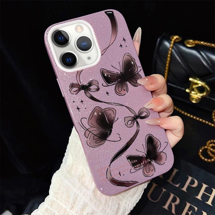 For iPhone 11 Pro Swirling Butterflies Pattern IMD Glitter PC Hybrid TPU Phone Case