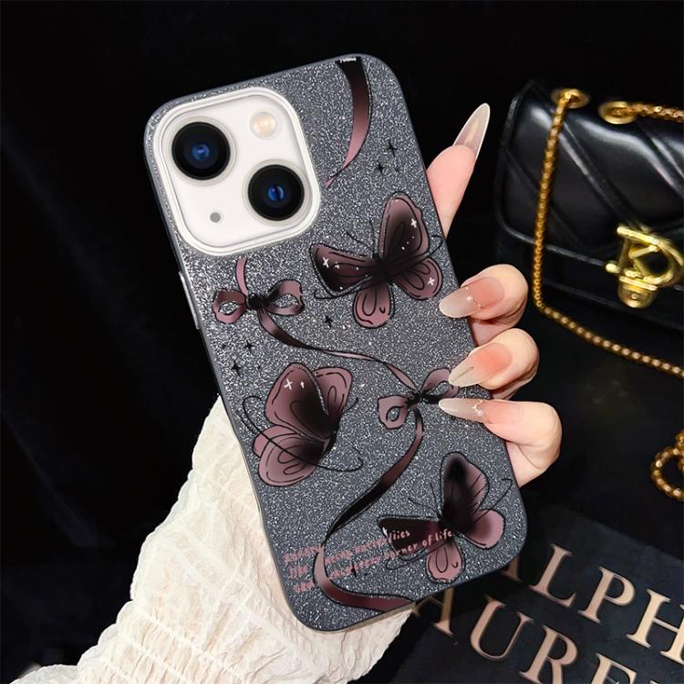 For iPhone 13 Swirling Butterflies Pattern IMD Glitter PC Hybrid TPU Phone Case