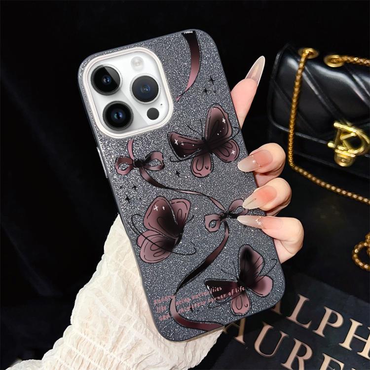 For iPhone 13 Pro Max Swirling Butterflies Pattern IMD Glitter PC Hybrid TPU Phone Case