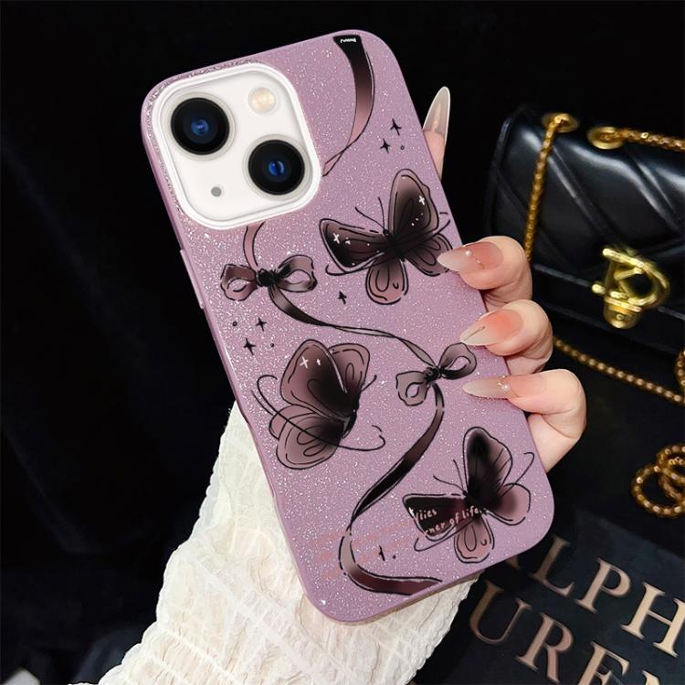 For iPhone 14 Swirling Butterflies Pattern IMD Glitter PC Hybrid TPU Phone Case