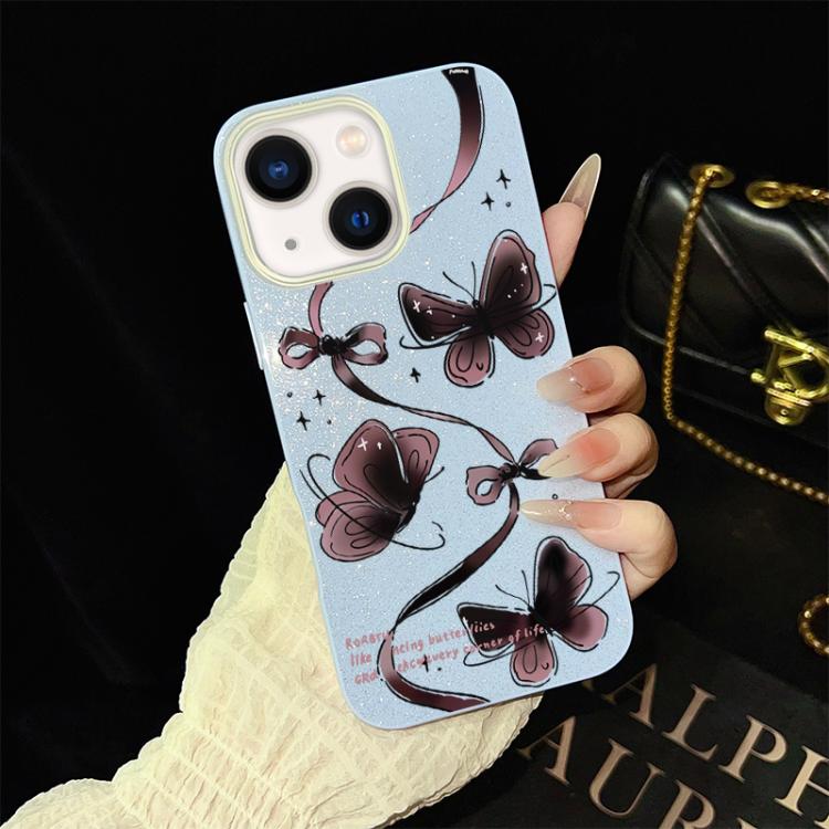 For iPhone 14 Plus Swirling Butterflies Pattern IMD Glitter PC Hybrid TPU Phone Case