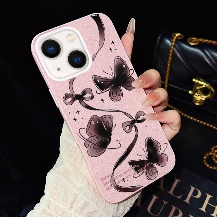 For iPhone 14 Plus Swirling Butterflies Pattern IMD Glitter PC Hybrid TPU Phone Case
