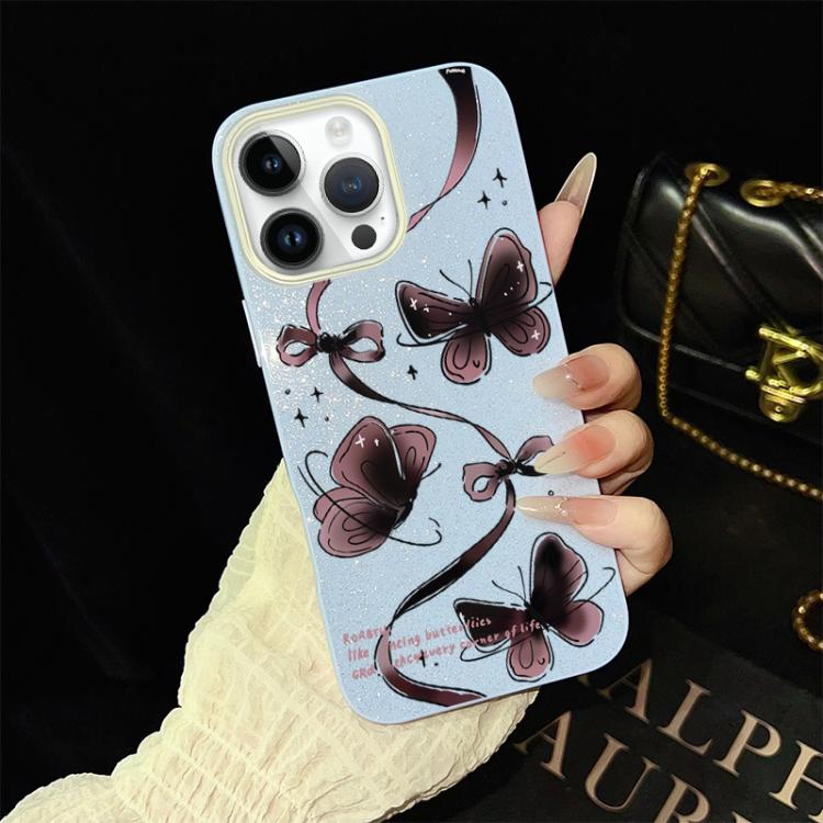 For iPhone 14 Pro Swirling Butterflies Pattern IMD Glitter PC Hybrid TPU Phone Case