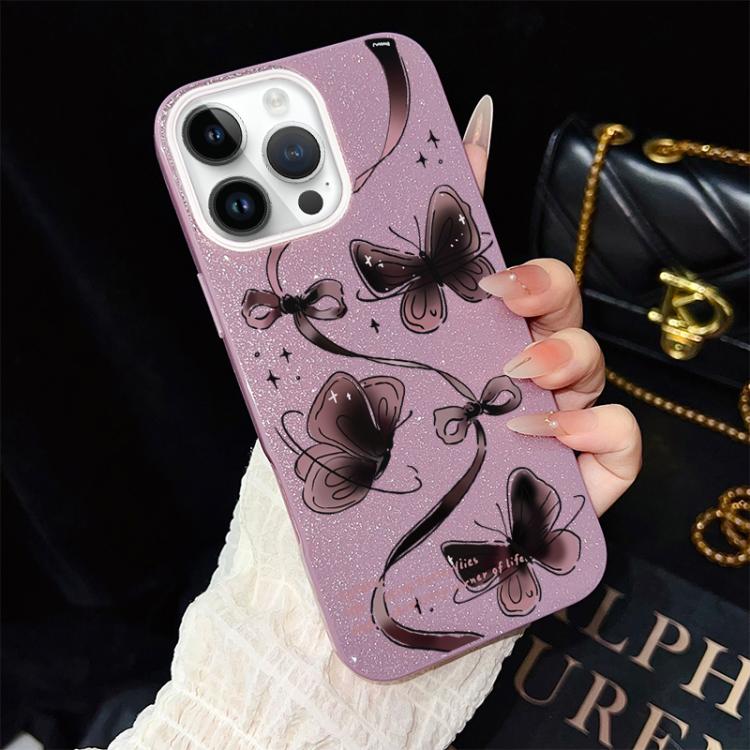 For iPhone 14 Pro Swirling Butterflies Pattern IMD Glitter PC Hybrid TPU Phone Case