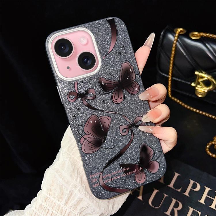 For iPhone 15 Swirling Butterflies Pattern IMD Glitter PC Hybrid TPU Phone Case
