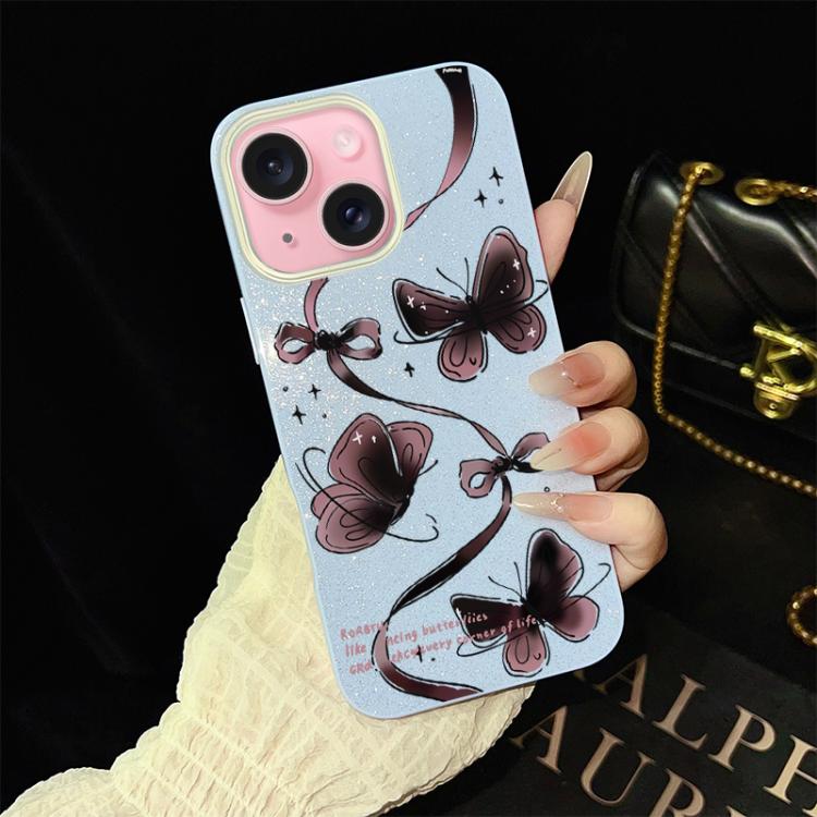 For iPhone 15 Plus Swirling Butterflies Pattern IMD Glitter PC Hybrid TPU Phone Case