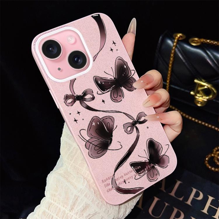 For iPhone 15 Plus Swirling Butterflies Pattern IMD Glitter PC Hybrid TPU Phone Case