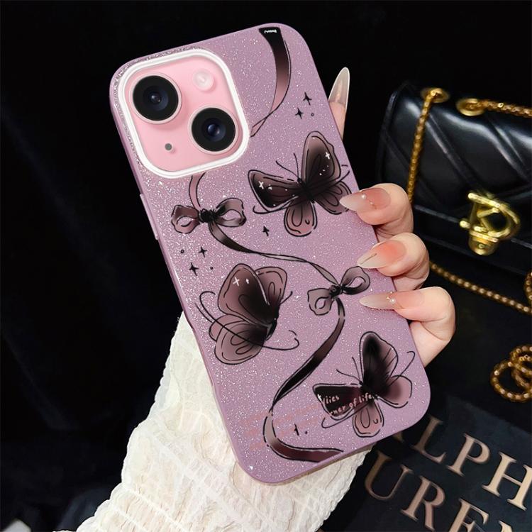 For iPhone 15 Plus Swirling Butterflies Pattern IMD Glitter PC Hybrid TPU Phone Case
