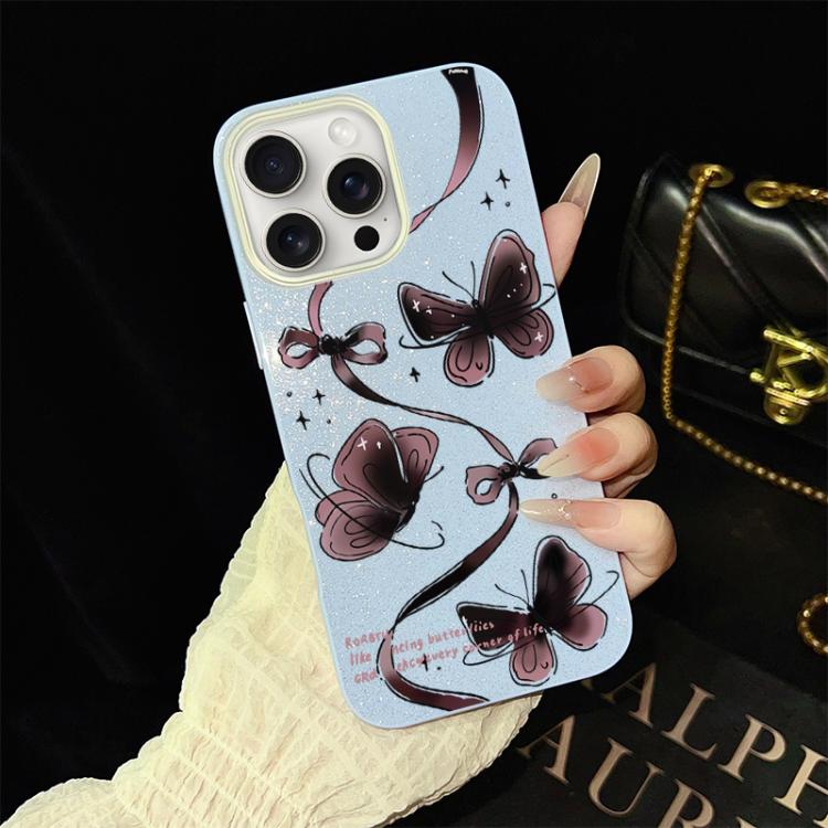 For iPhone 15 Pro Swirling Butterflies Pattern IMD Glitter PC Hybrid TPU Phone Case