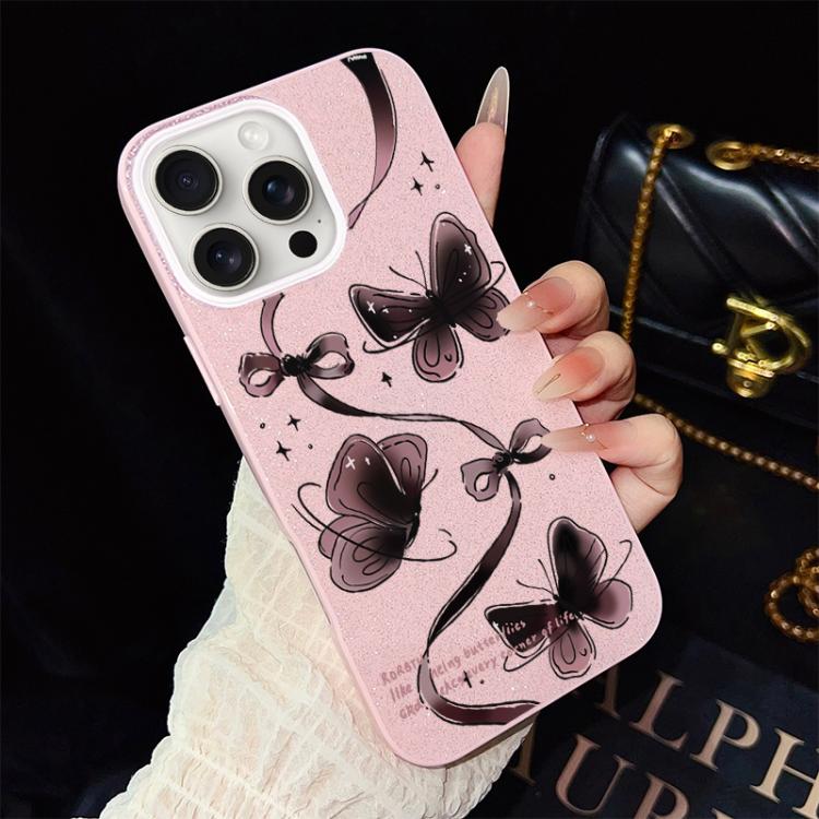 For iPhone 15 Pro Swirling Butterflies Pattern IMD Glitter PC Hybrid TPU Phone Case