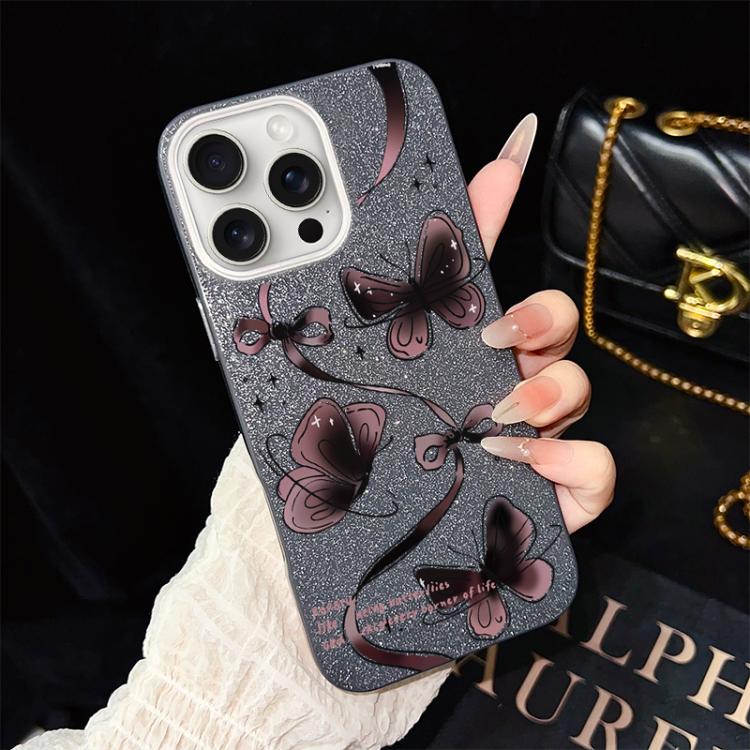 For iPhone 15 Pro Max Swirling Butterflies Pattern IMD Glitter PC Hybrid TPU Phone Case