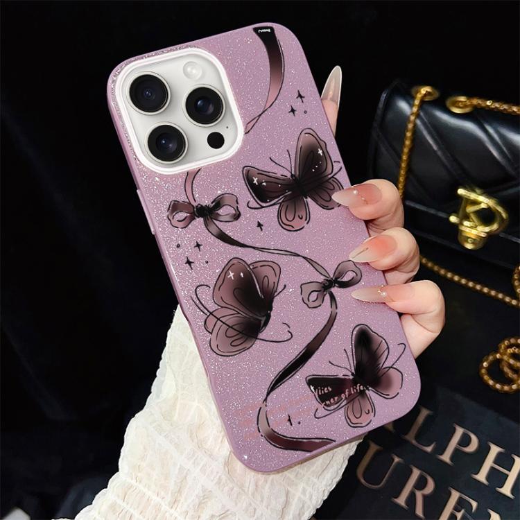 For iPhone 15 Pro Max Swirling Butterflies Pattern IMD Glitter PC Hybrid TPU Phone Case