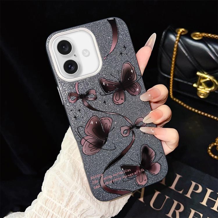 For iPhone 16 Plus Swirling Butterflies Pattern IMD Glitter PC Hybrid TPU Phone Case
