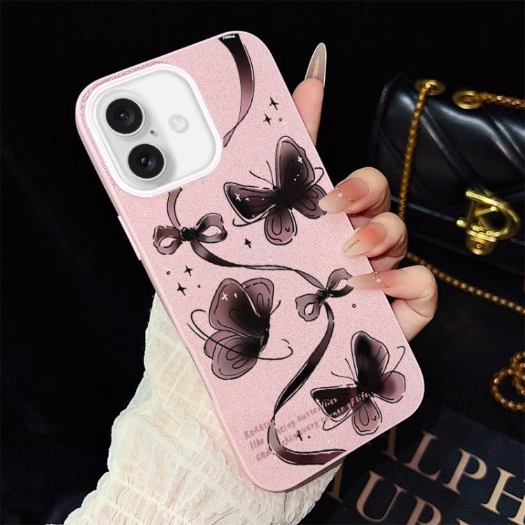 For iPhone 16 Plus Swirling Butterflies Pattern IMD Glitter PC Hybrid TPU Phone Case