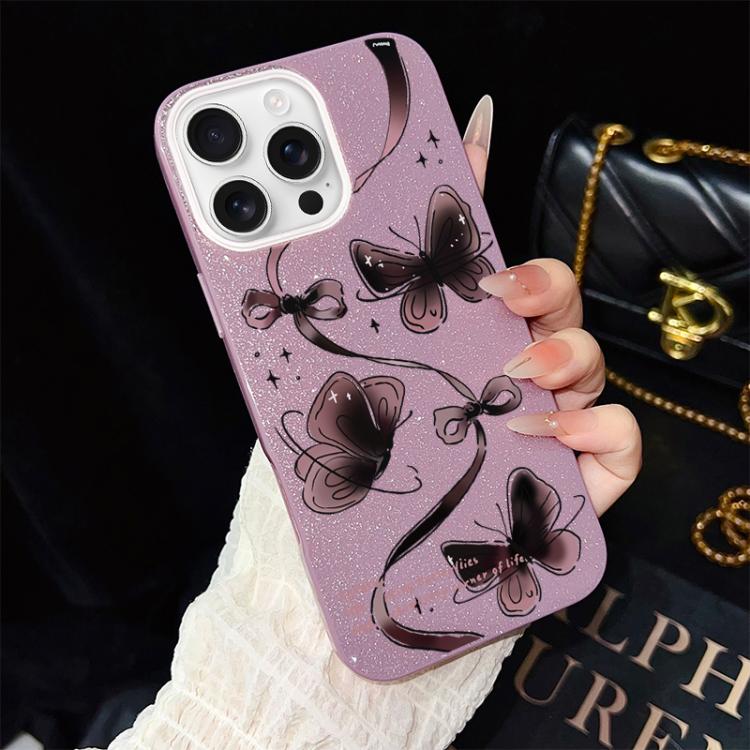 For iPhone 16 Pro Max Swirling Butterflies Pattern IMD Glitter PC Hybrid TPU Phone Case
