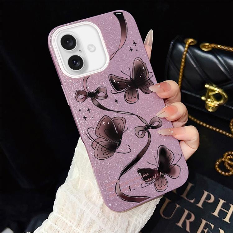 For iPhone 17 Swirling Butterflies Pattern IMD Glitter PC Hybrid TPU Phone Case