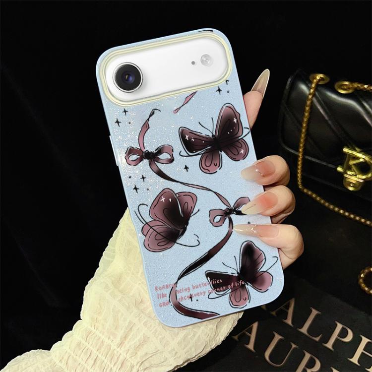 For iPhone Air Swirling Butterflies Pattern IMD Glitter PC Hybrid TPU Phone Case