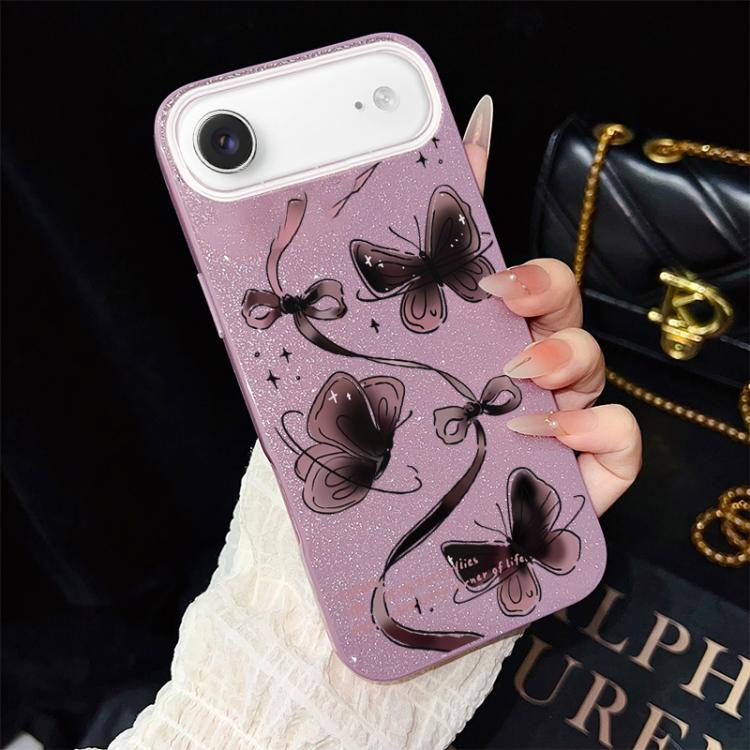 For iPhone Air Swirling Butterflies Pattern IMD Glitter PC Hybrid TPU Phone Case