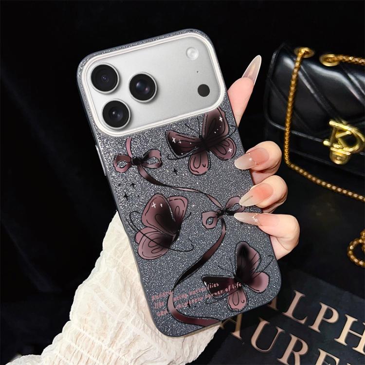 For iPhone 17 Pro Swirling Butterflies Pattern IMD Glitter PC Hybrid TPU Phone Case