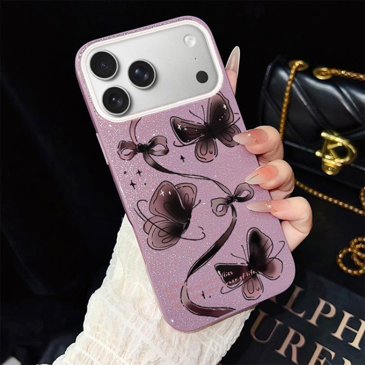 For iPhone 17 Pro Swirling Butterflies Pattern IMD Glitter PC Hybrid TPU Phone Case