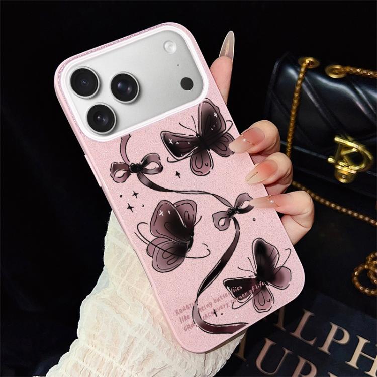 For iPhone 17 Pro Max Swirling Butterflies Pattern IMD Glitter PC Hybrid TPU Phone Case