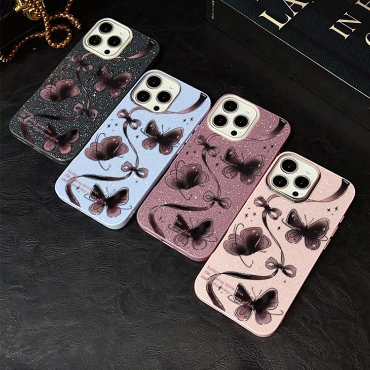 For iPhone 12 Pro Swirling Butterflies Pattern IMD Glitter PC Hybrid TPU Phone Case